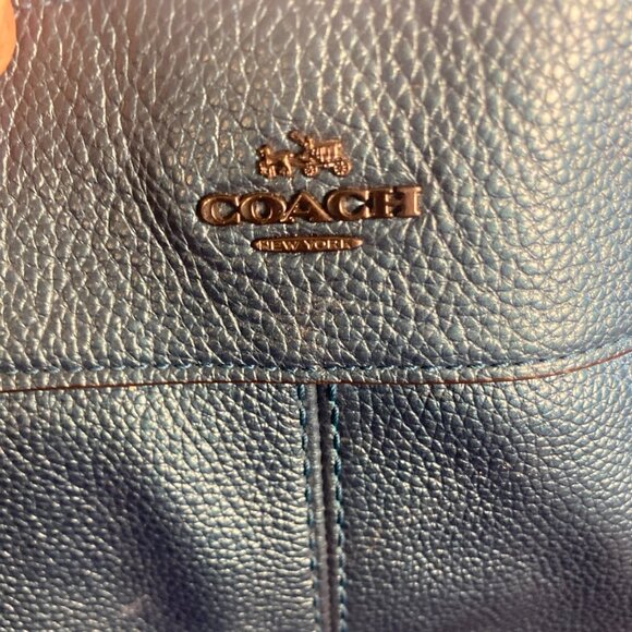 Coach F22209 Teal Pebbled Leather Chain Shoulder Hobo Bag Purse - Picture 10 of 10